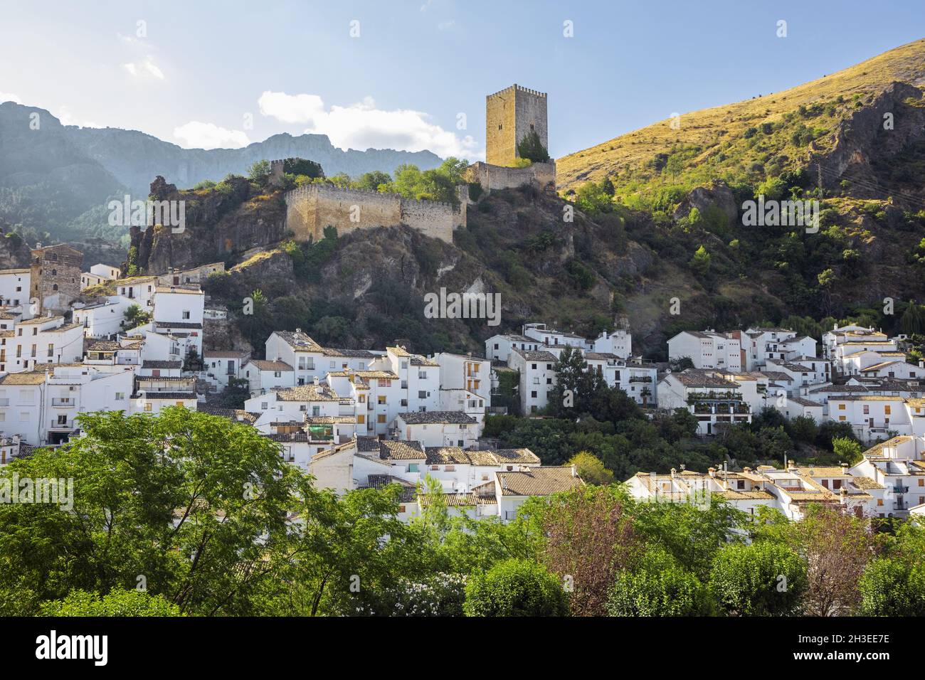 Cazorla with the Yedra castle rising up above the town Stock Photo