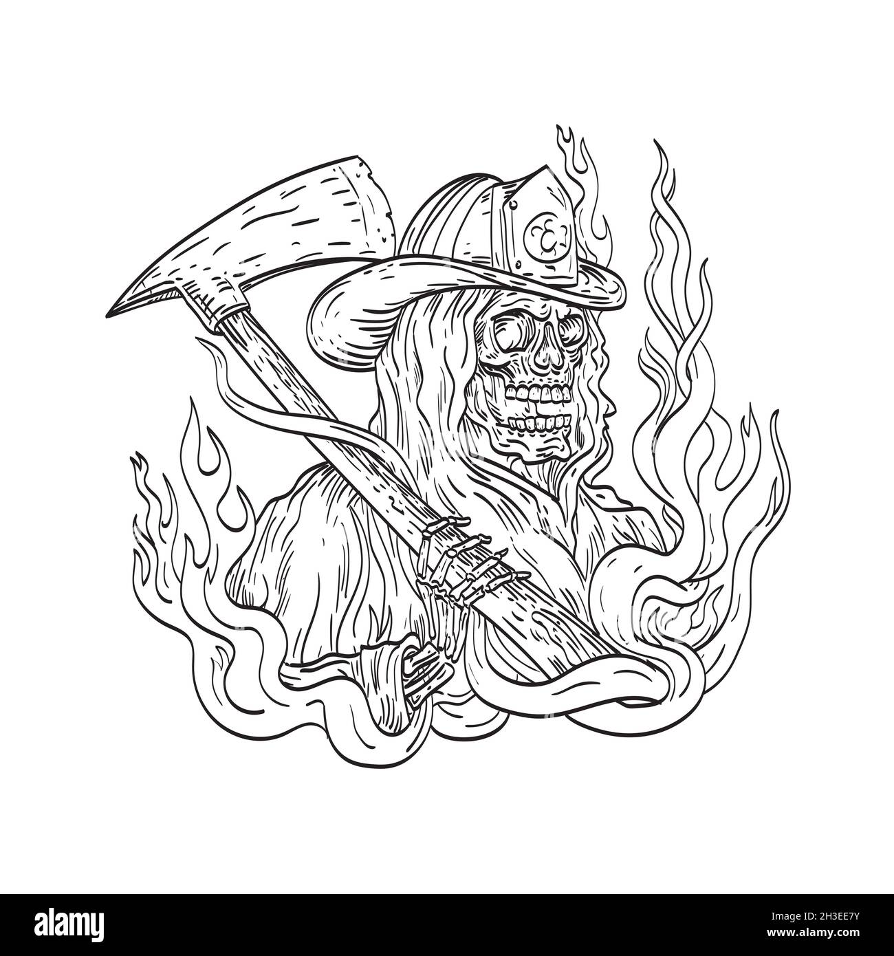Skull with fire and smoke effect simple tattoo Vector Image