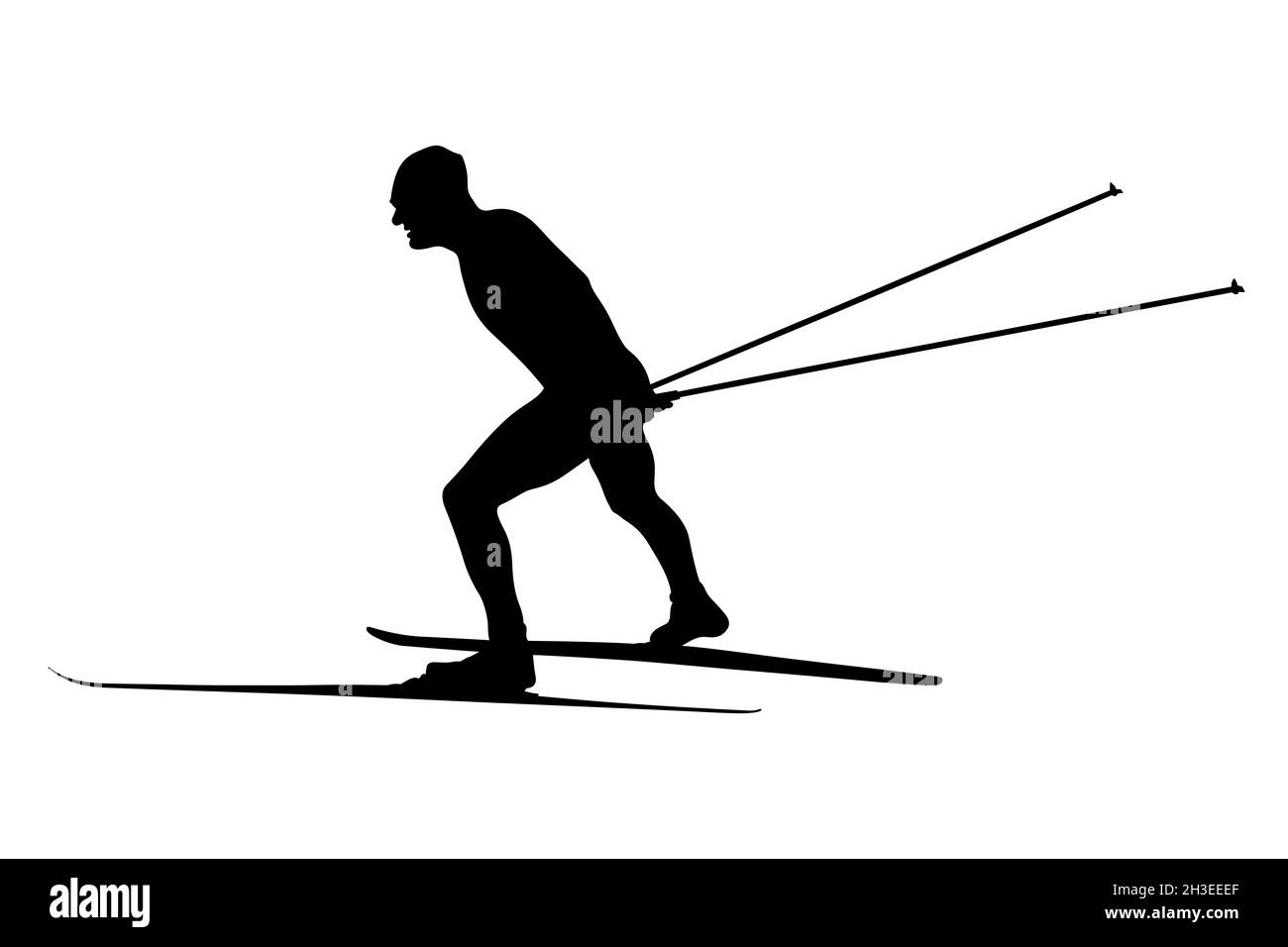 cross country ski race male skier black silhouette Stock Photo