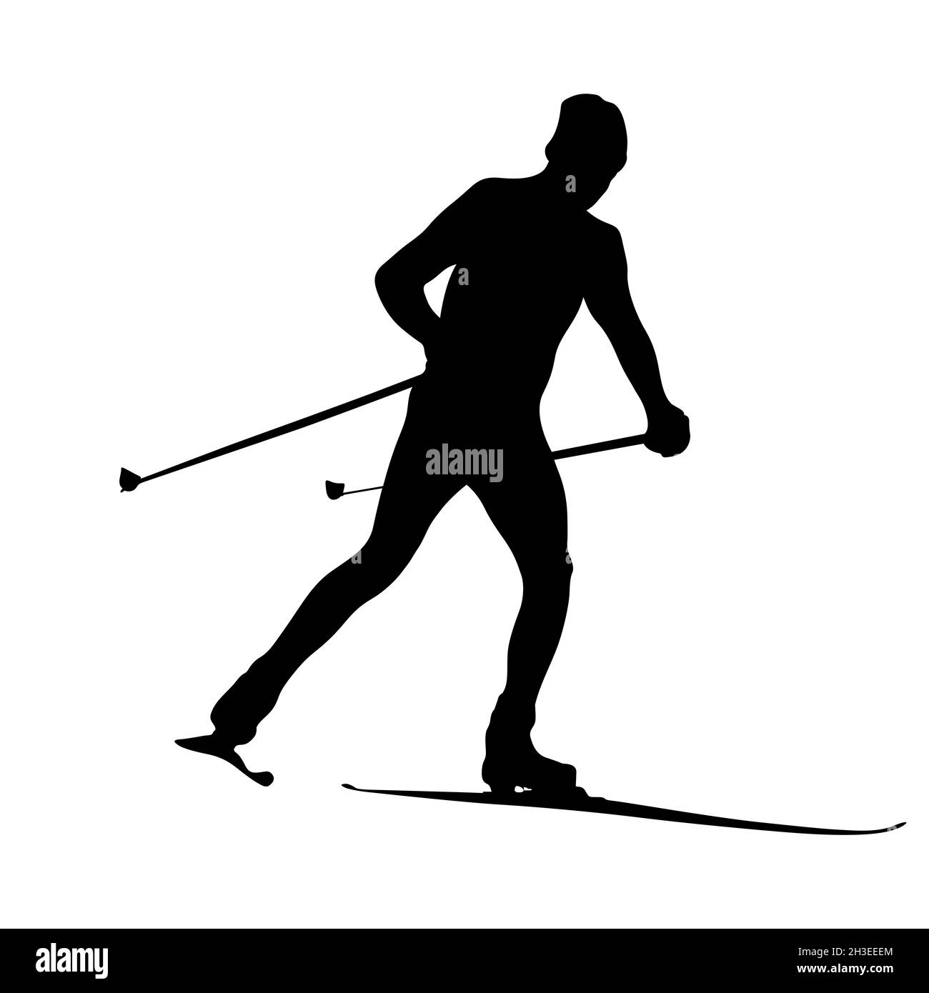 cross country ski race male athlete black silhouette Stock Photo