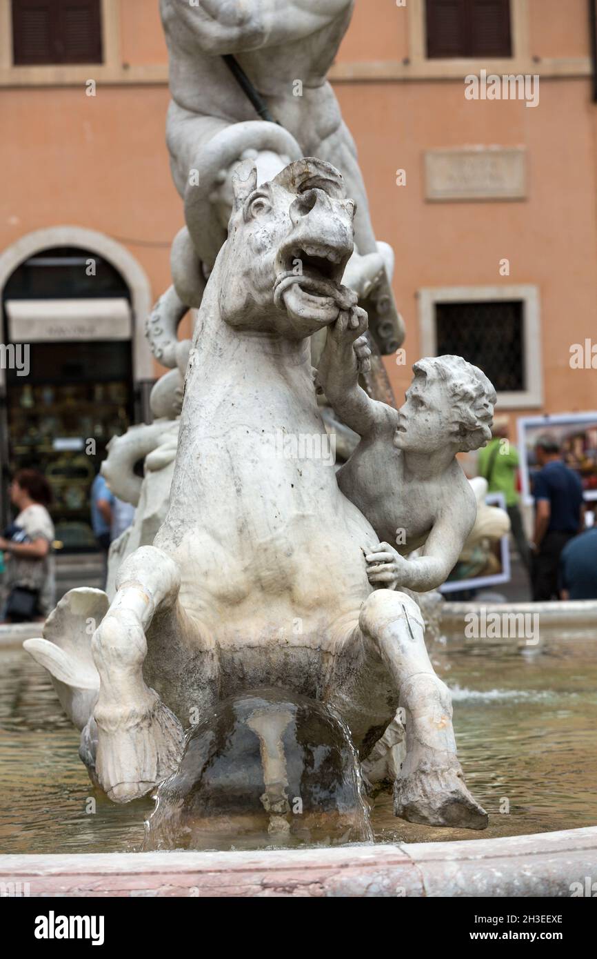 Piazza Navona Fountain of Neptun. Designed by Giacomo della Porta (1574 ...