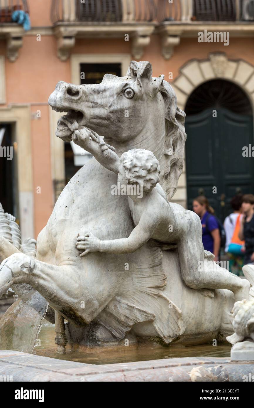 Piazza Navona Fountain of Neptun. Designed by Giacomo della Porta (1574 ...