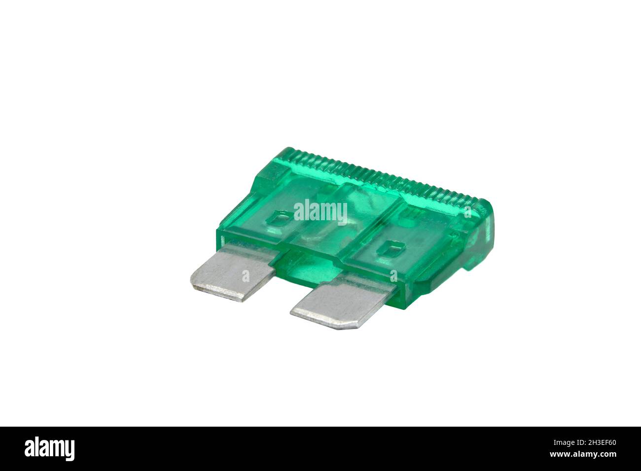 Vehicle auto blade fuse and used blade fuse. Isolated on white background. Concept of automobile electrical repair Stock Photo