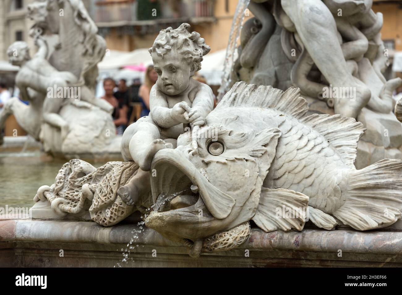Piazza Navona Fountain of Neptun. Designed by Giacomo della Porta (1574 ...
