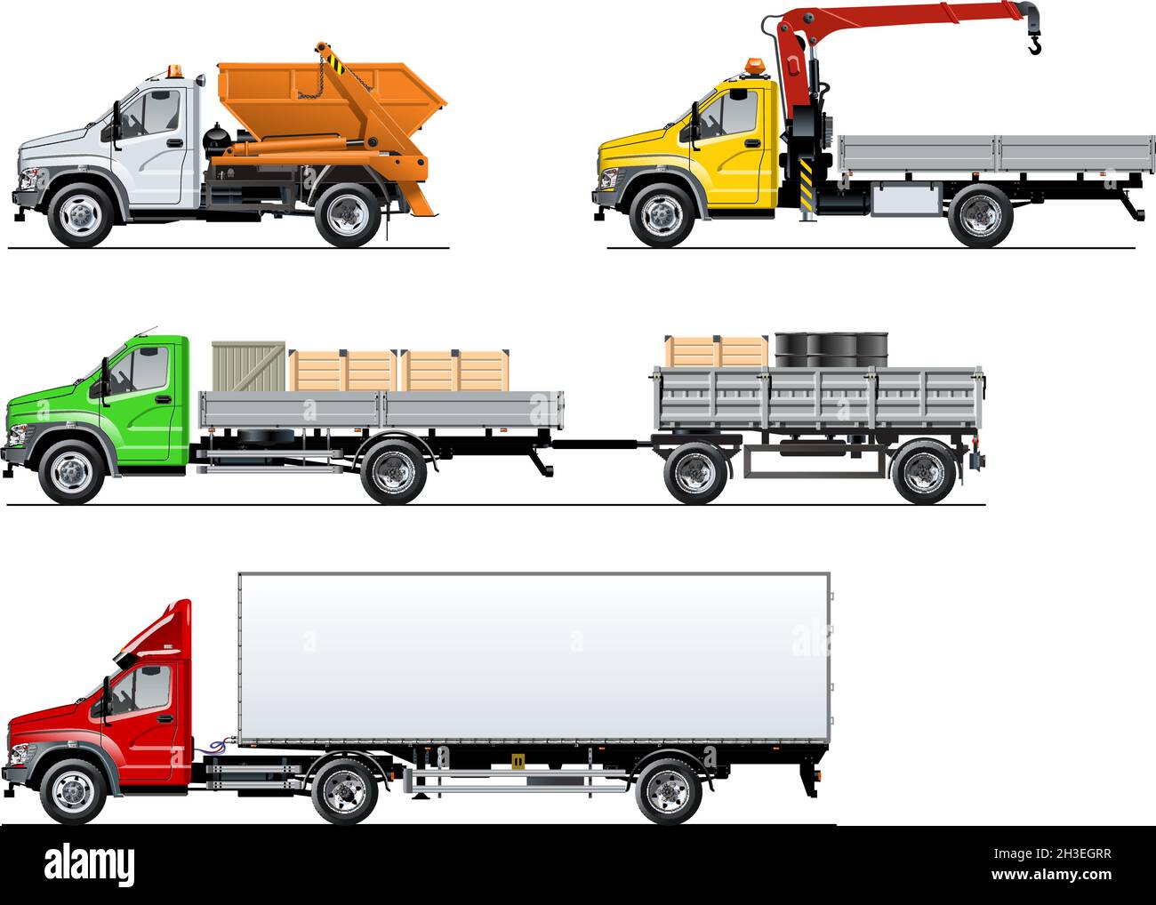 Vector spec trucks set isolated on white. Available EPS-10 separated by groups and layers with transparency effects Stock Vector