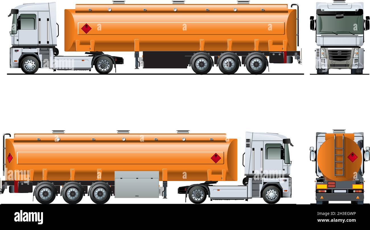 Vector realistic tanker truck template isolated on white. Available EPS-10 separated by groups and layers with transparency effects Stock Vector