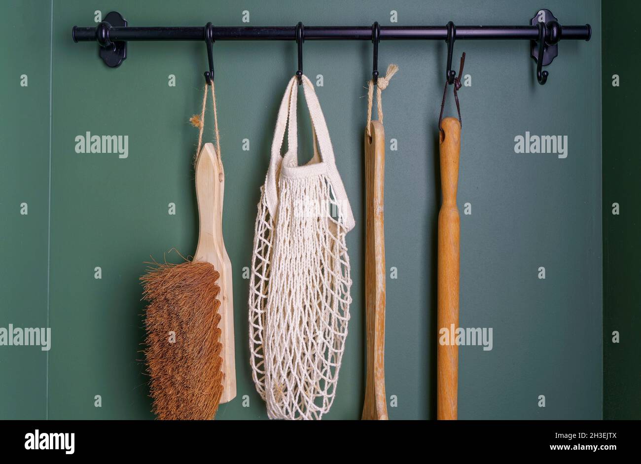 Picture of Zero waste concept. Eco friendly string bag and reusable wooden ...