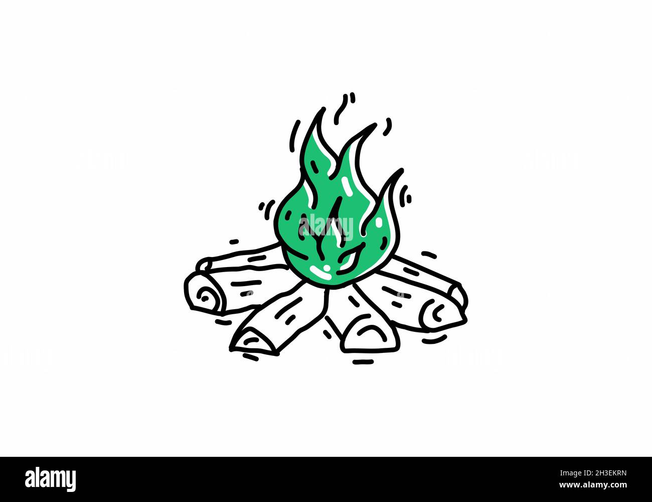 Green outdoor bonfire illustration drawing design Stock Vector