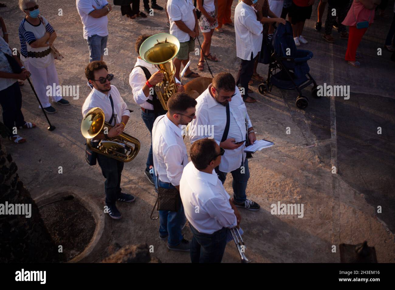 Linosa, Italy - July 25: The musical band accompanies the traditional ceremony of the patron's feast  called Madonna of the sea on July 25, 2021 Stock Photo
