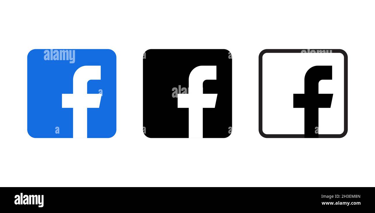 Facebook logo icon set. Editorial image. VINNITSIA, UKRAINE. AUGUST 24, 2021 Stock Vector