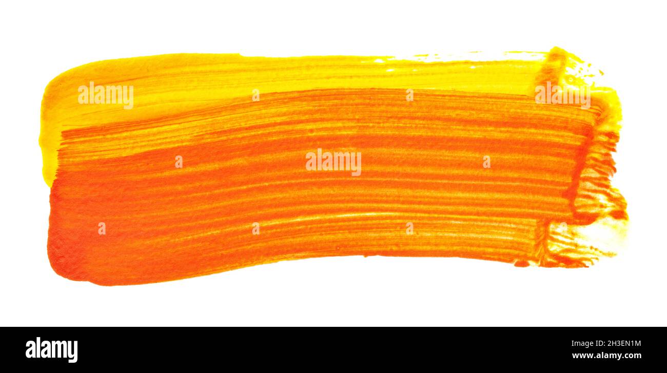 Long yellow - orange brush stroke isolated on the white background Stock Photo