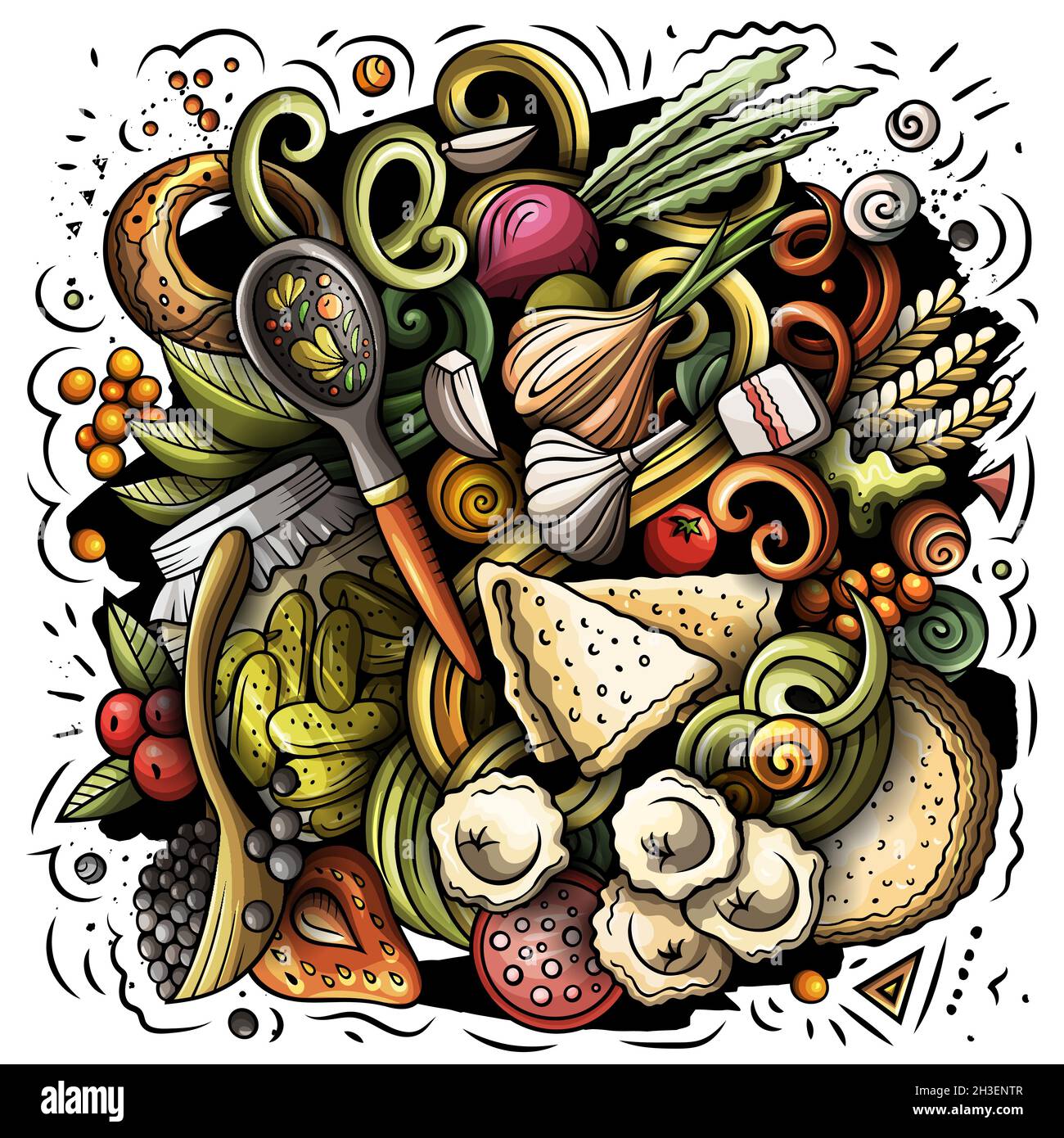 Russian food hand drawn vector doodles illustration. Russia cuisine ...