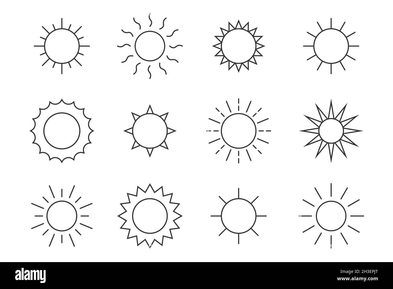 Sun icon set line style Stock Vector