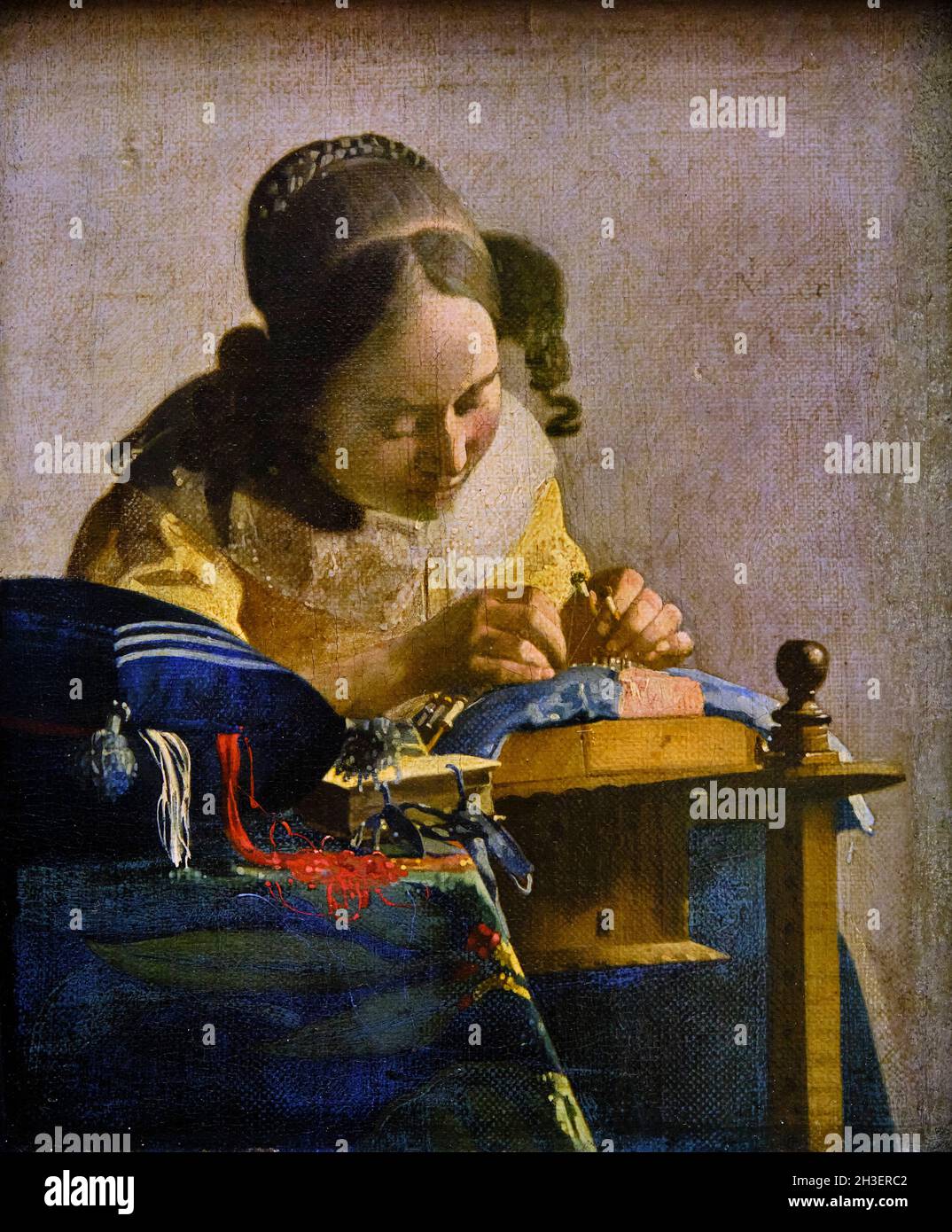France, Paris, Louvre museum, The Lacemaker by Johannes Vermeer Stock