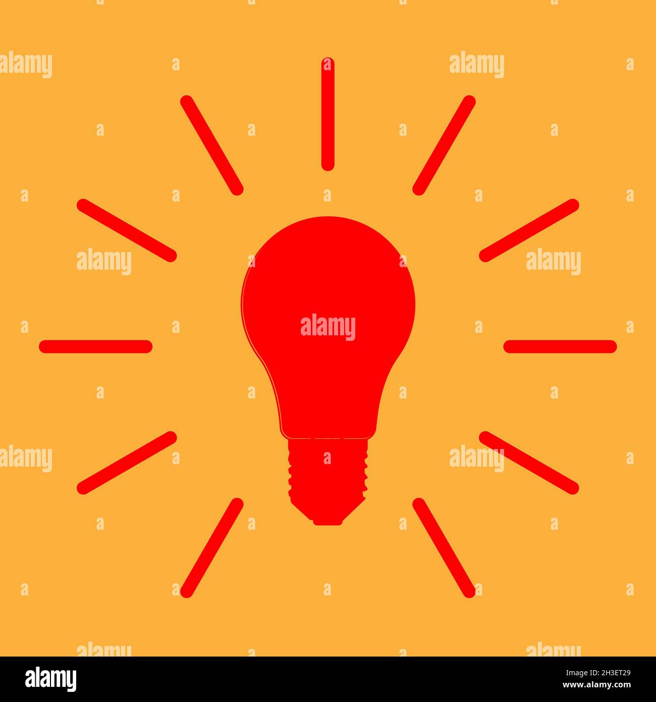 A typical standard light bulb shape in red over an orange background Stock Photo