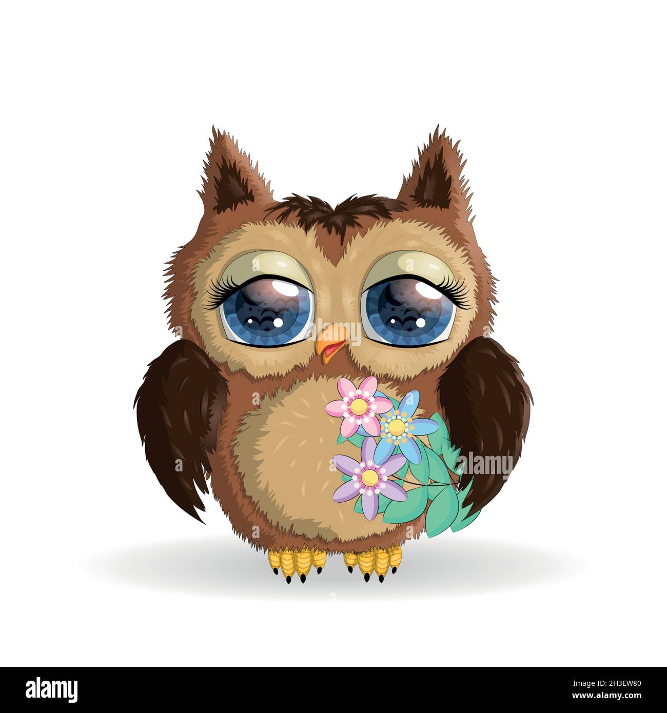 Cute Cartoon Owl with flowers and butterflies Stock Vector Image & Art ...