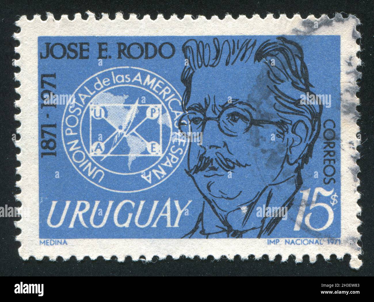 URUGUAY - CIRCA 1971: stamp printed by Uruguay, shows Jose Enrique Rodo ...