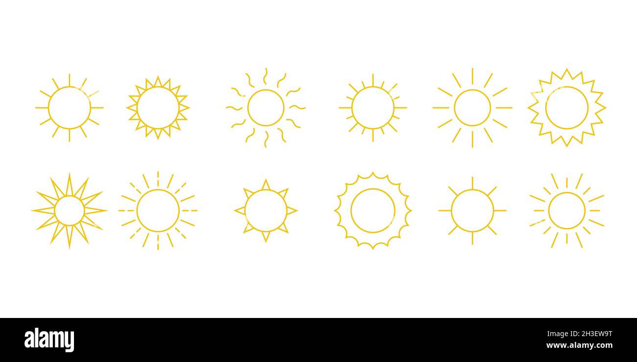 Sun icon set line style Stock Vector