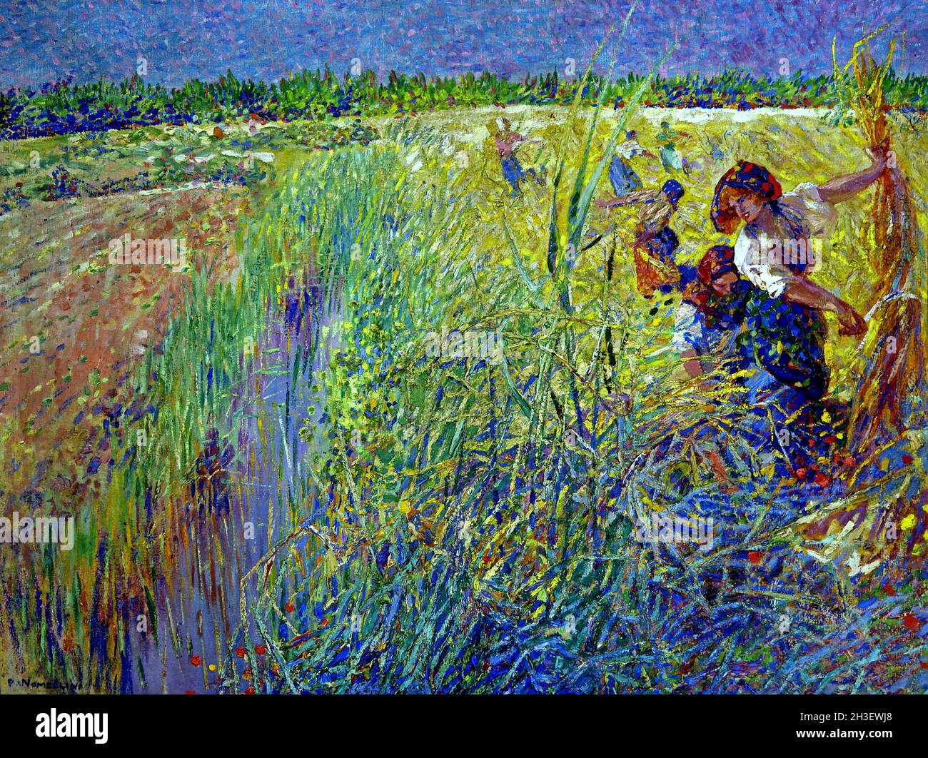 Mietitura  - Harvest 1910-1915 by Plinio Nomellini Livorno 1866 - Florence 1943 Italy, Italian, Stock Photo