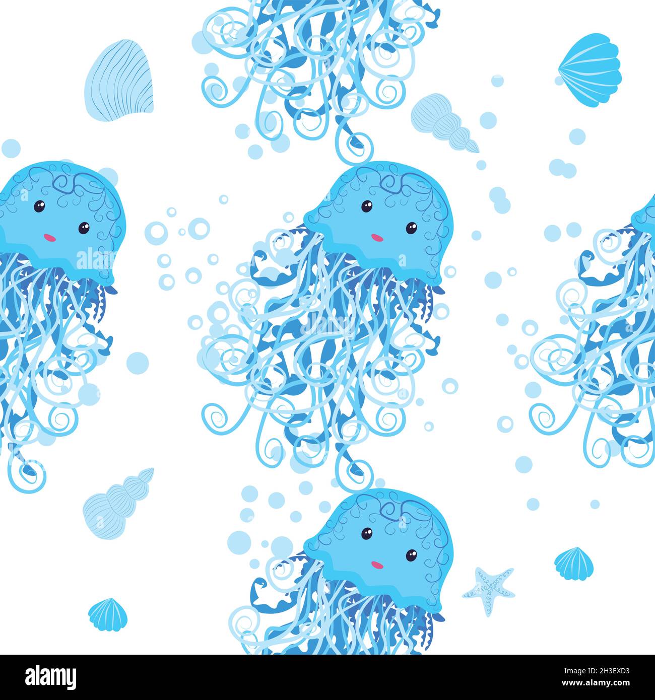 Jellyfish, fish, animals bright seamless patterns. Sea travel, snorkeling with animals, tropical fish Stock Vector