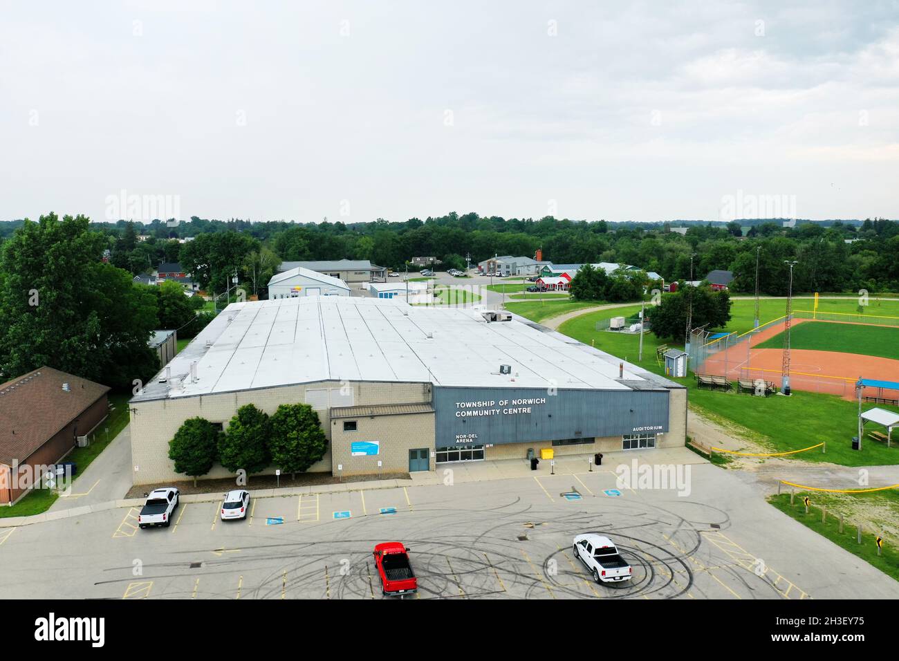 An aerial of Norwich Community Centre in Ontario, Canada Stock Photo
