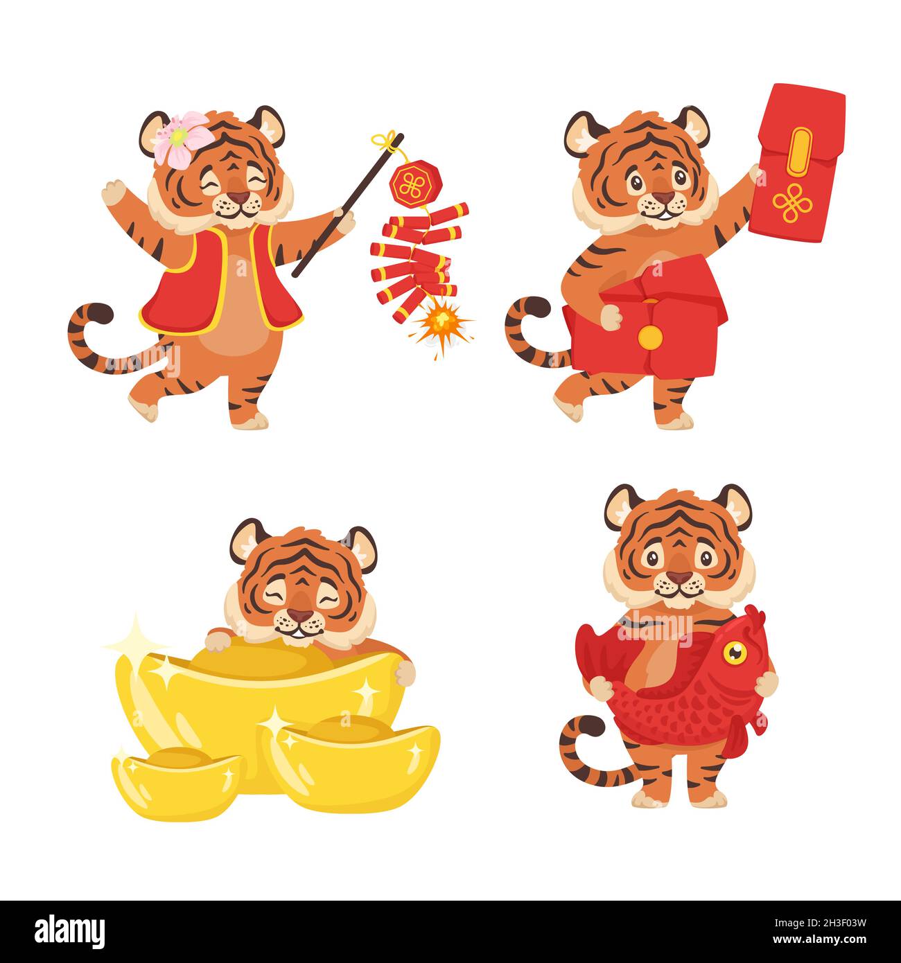 Vector cartoon style set of cute tiger Stock Vector