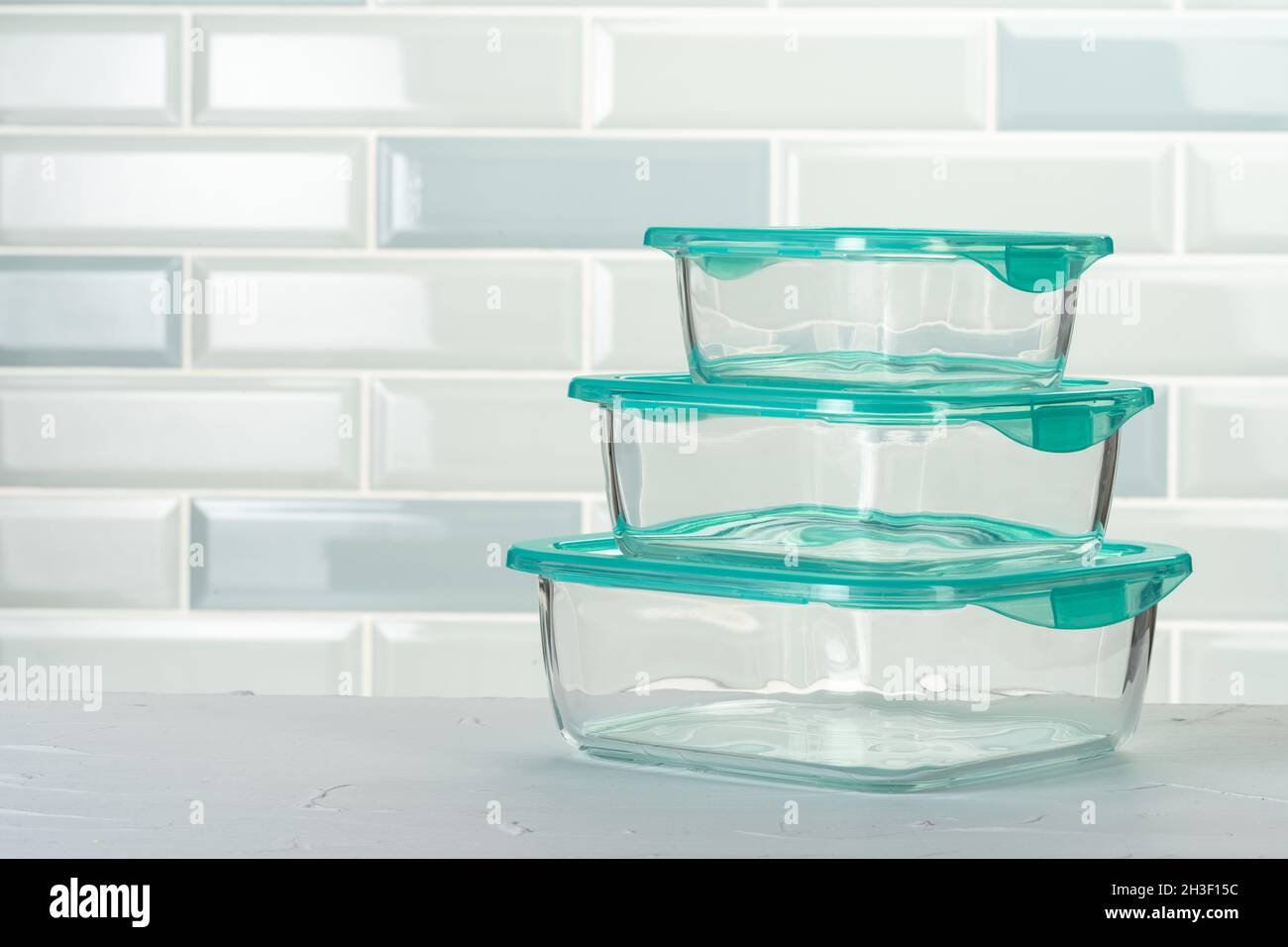 Set of plastic boxes kitchen ware on kitchen counter Stock Photo Alamy