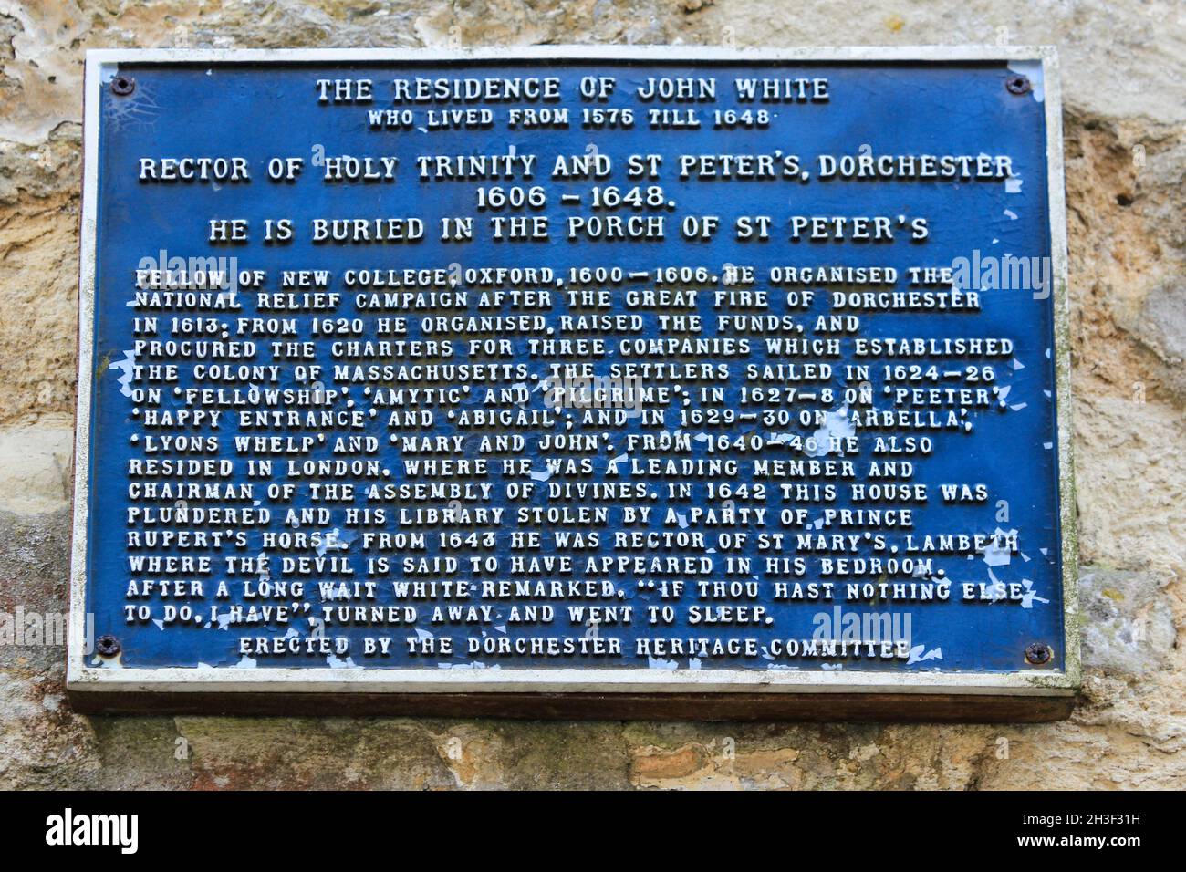 Plaque depicting the residence of John White, in Dorchester, Dorset