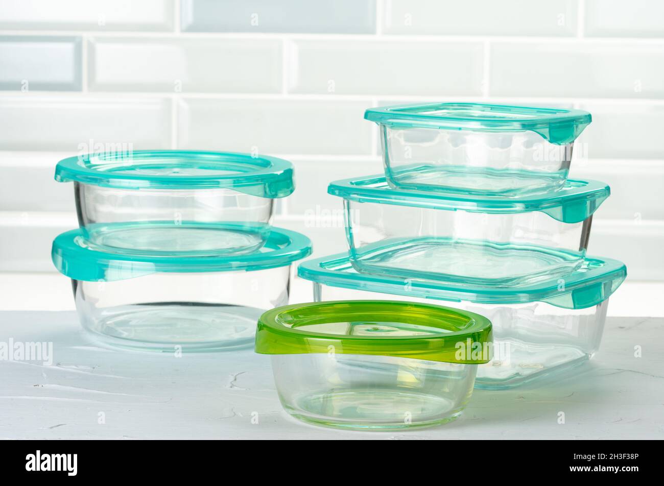 Set of plastic boxes kitchen ware on kitchen counter Stock Photo Alamy