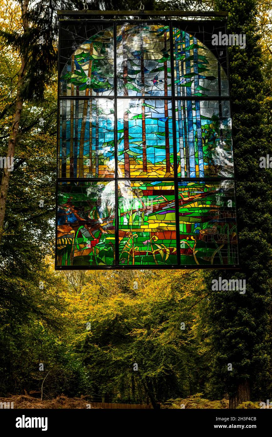 Cathedral, a stained glass installation by Kevin Atherton. Forest of