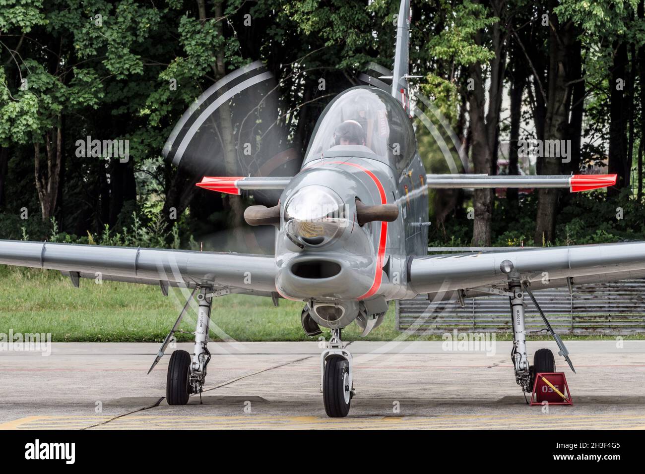 Radom, Poland - June 26, 2014: Orlik Aerobatic Team open day - PZL-130 on apron with engine running Stock Photo