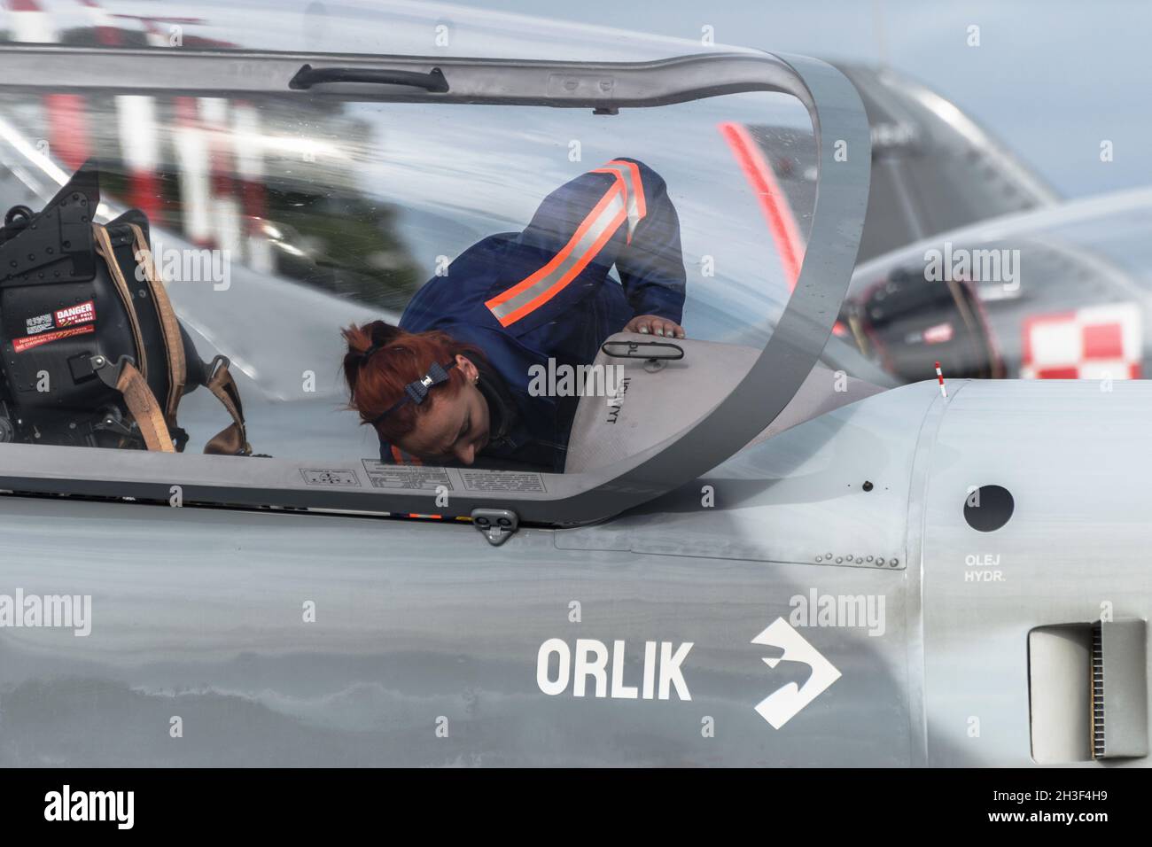 Radom, Poland - June 26, 2014: Orlik Aerobatic Team open day - PZL-130 maintenance Stock Photo