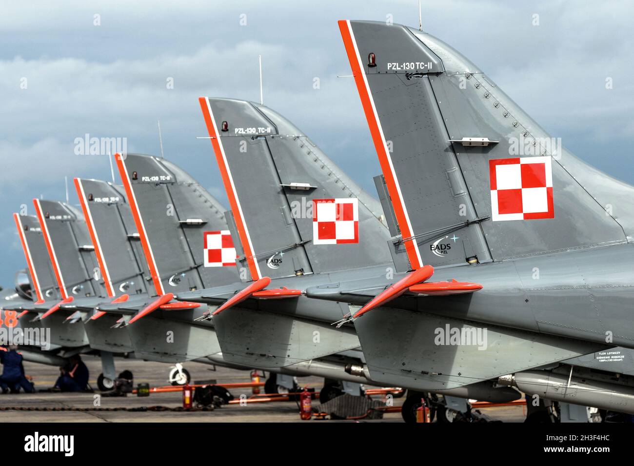 Radom, Poland - June 26, 2014: Orlik Aerobatic Team open day - PZL-130 tail wings Stock Photo