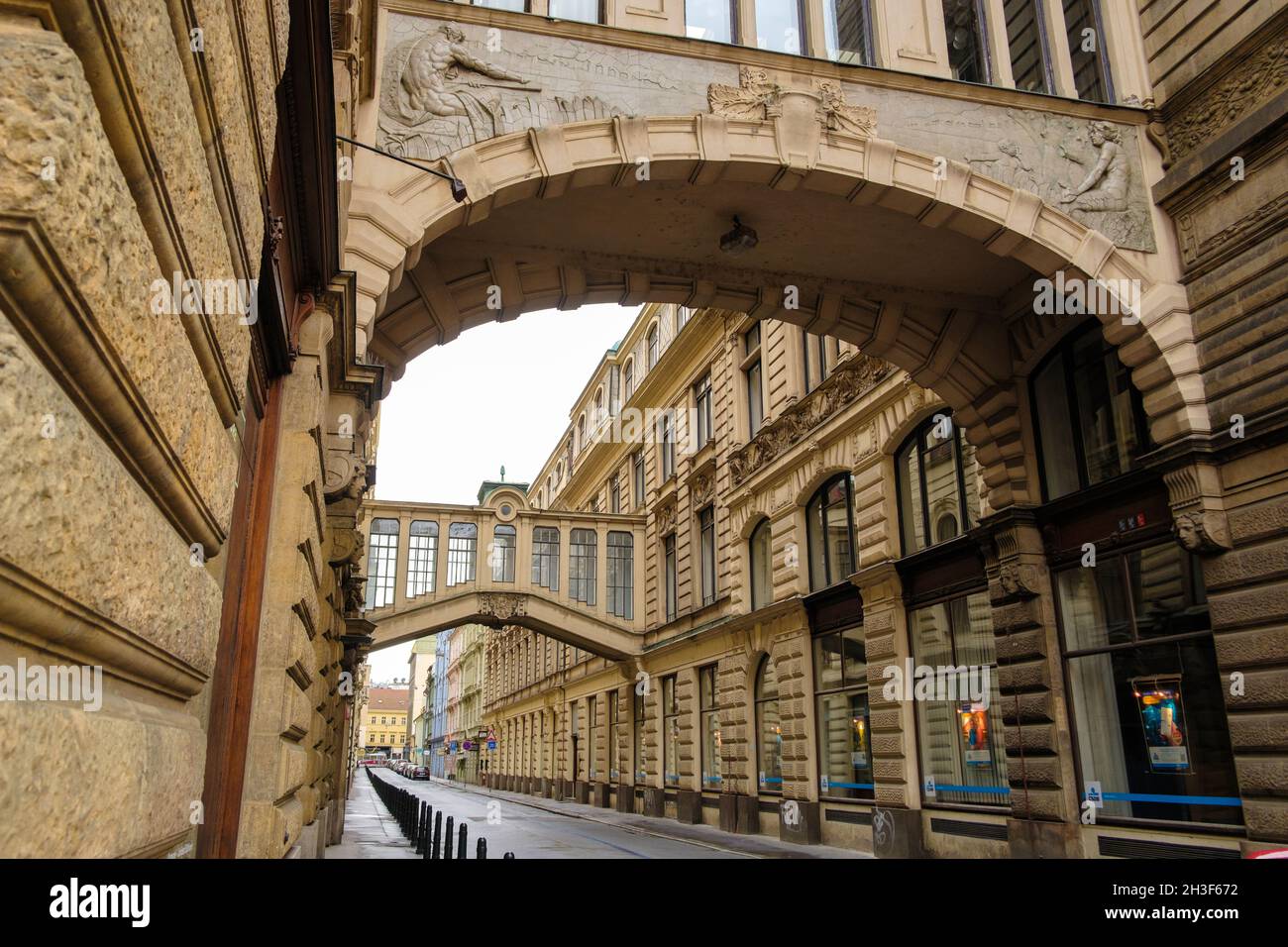 Transition or bridge between two buildings in the old town Stock Photo