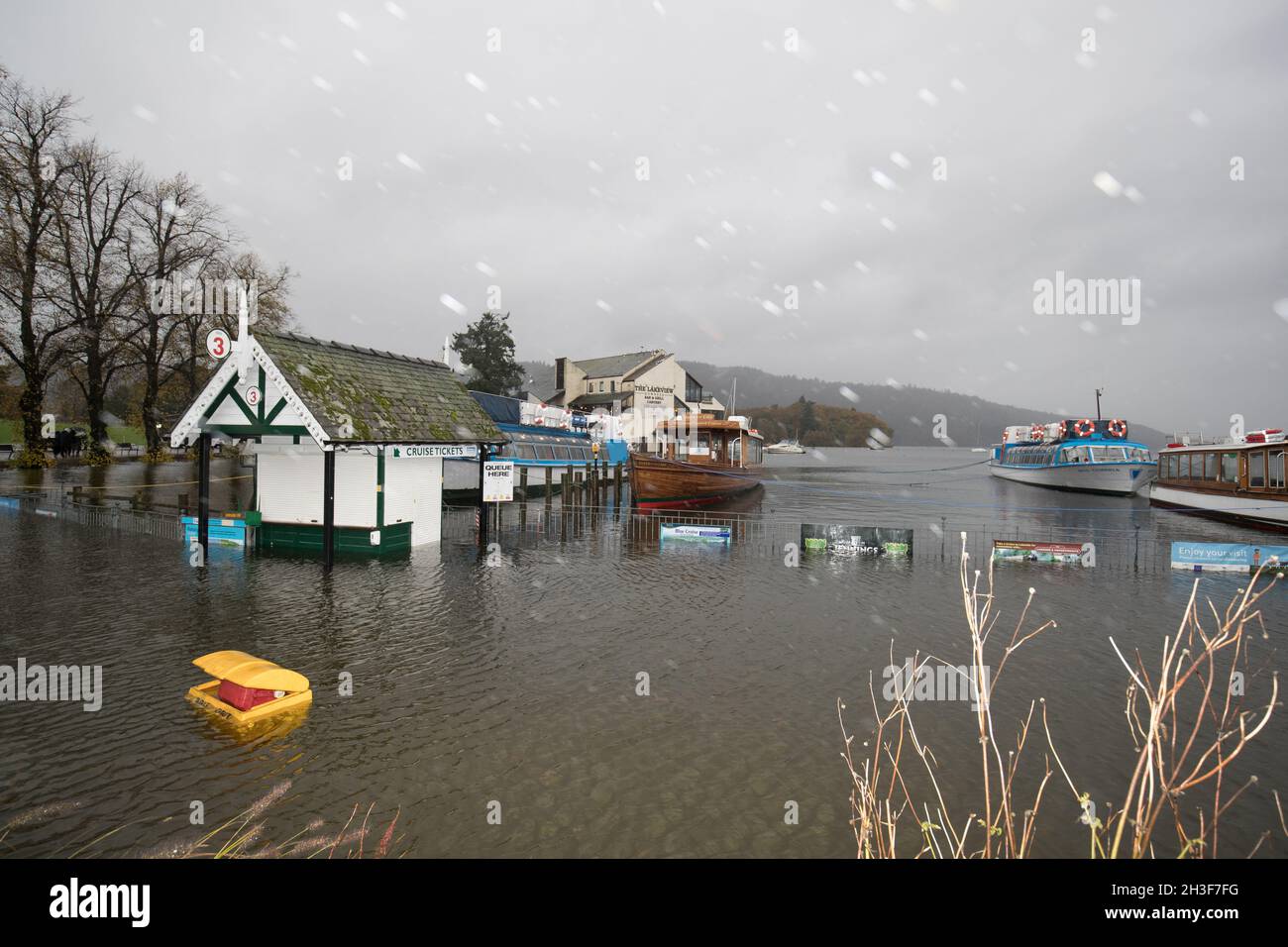Lake Windermere .Cumbria . 28th October 2021. UK Weather .Flooding at
