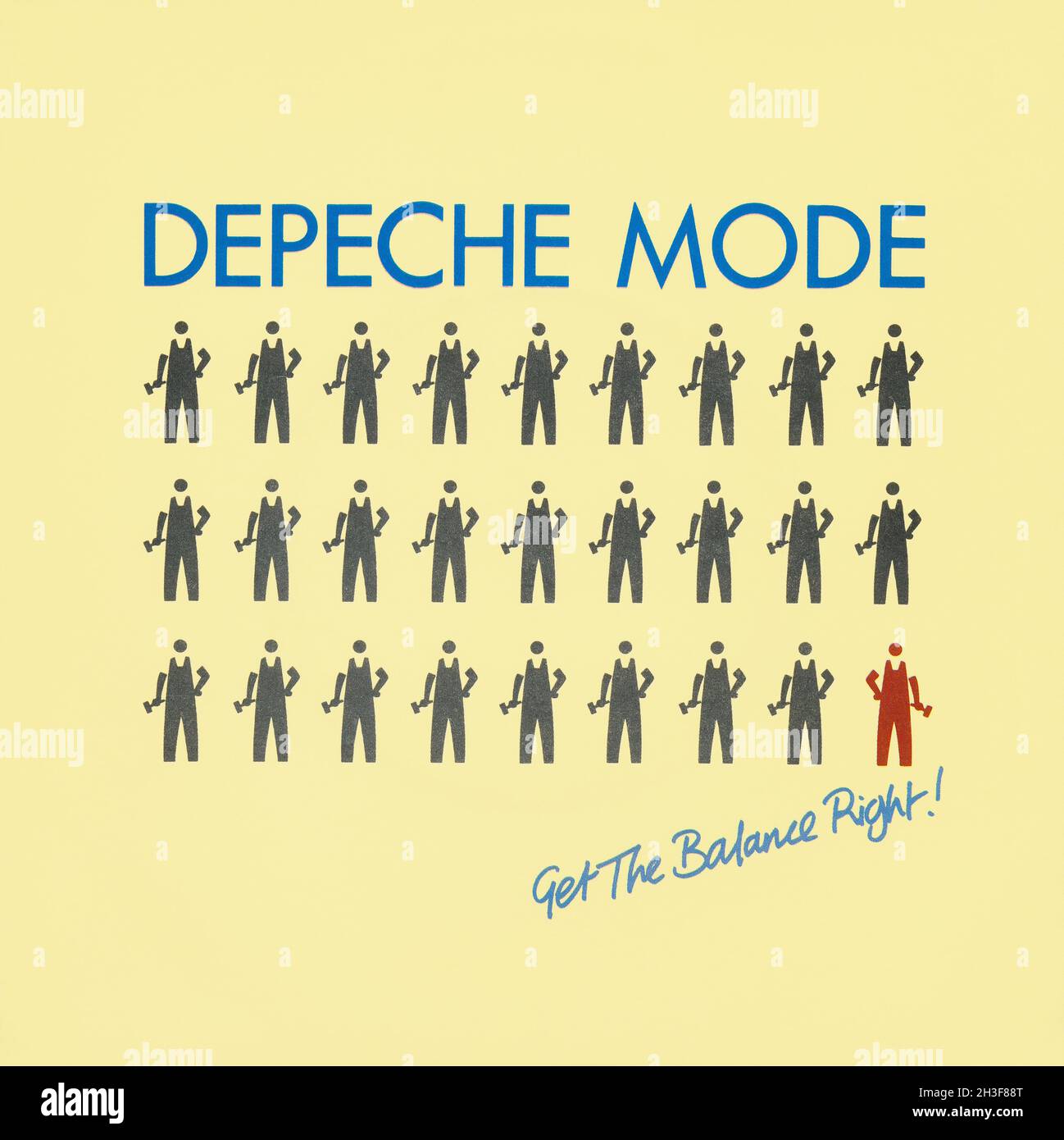 Front cover of the record sleeve for the UK 45 rpm vinyl single of Get The Balance Right by Depeche Mode. Issued on the Mute label on 31st January 1983. Written by Martin L. Gore and produced by Daniel Miller and Depeche Mode. Stock Photo