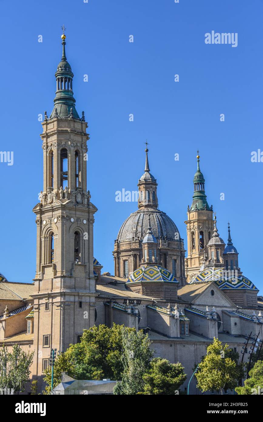 Zaragoza, Spain - 23 Oct, 2021: Roof details on the Cathedral Basilica of Our Lady of the Pillar, Basilica de Nuestra Senora del Pilar, in Zaragoza, A Stock Photo