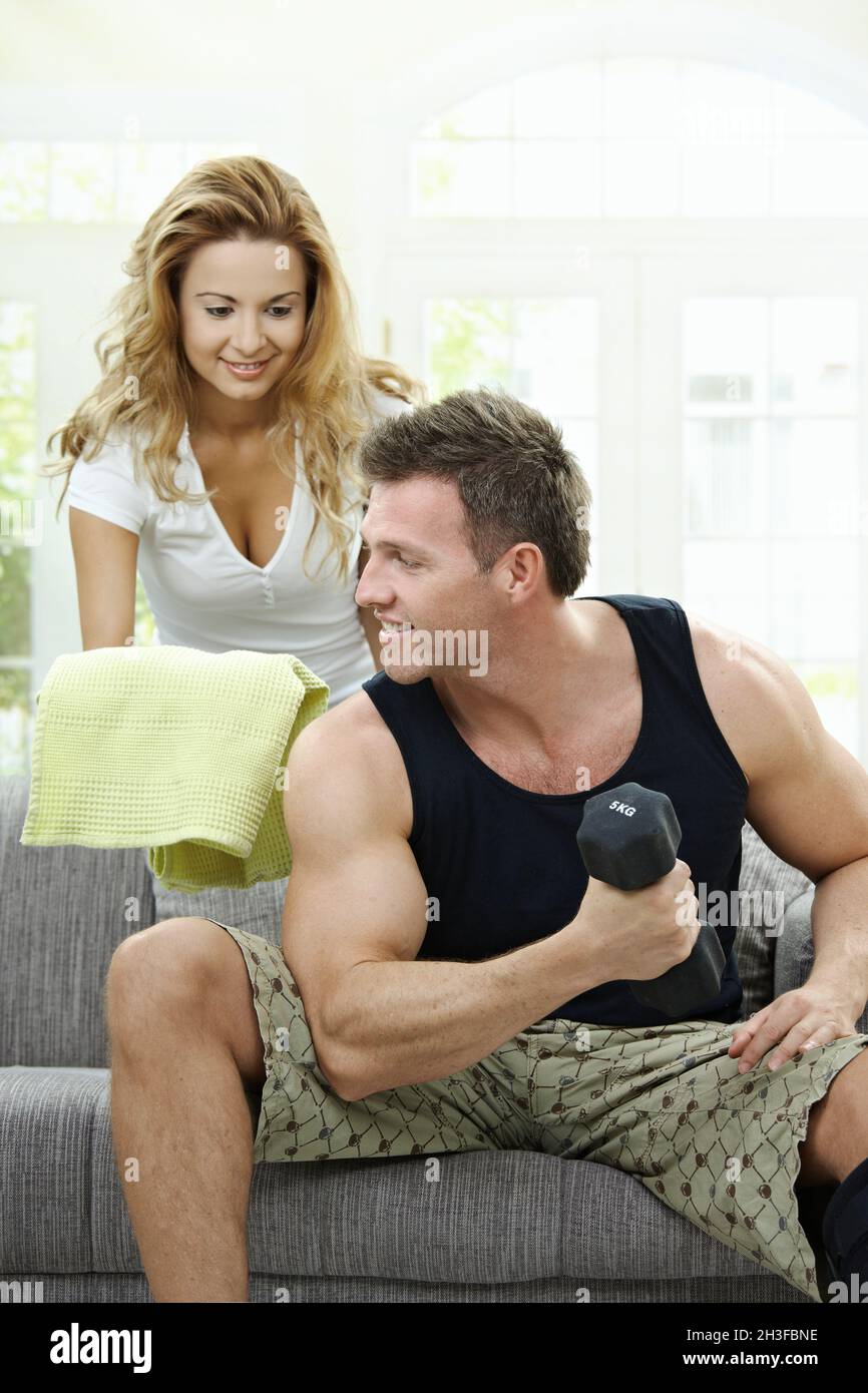 Bodybuilding at home Stock Photo Alamy