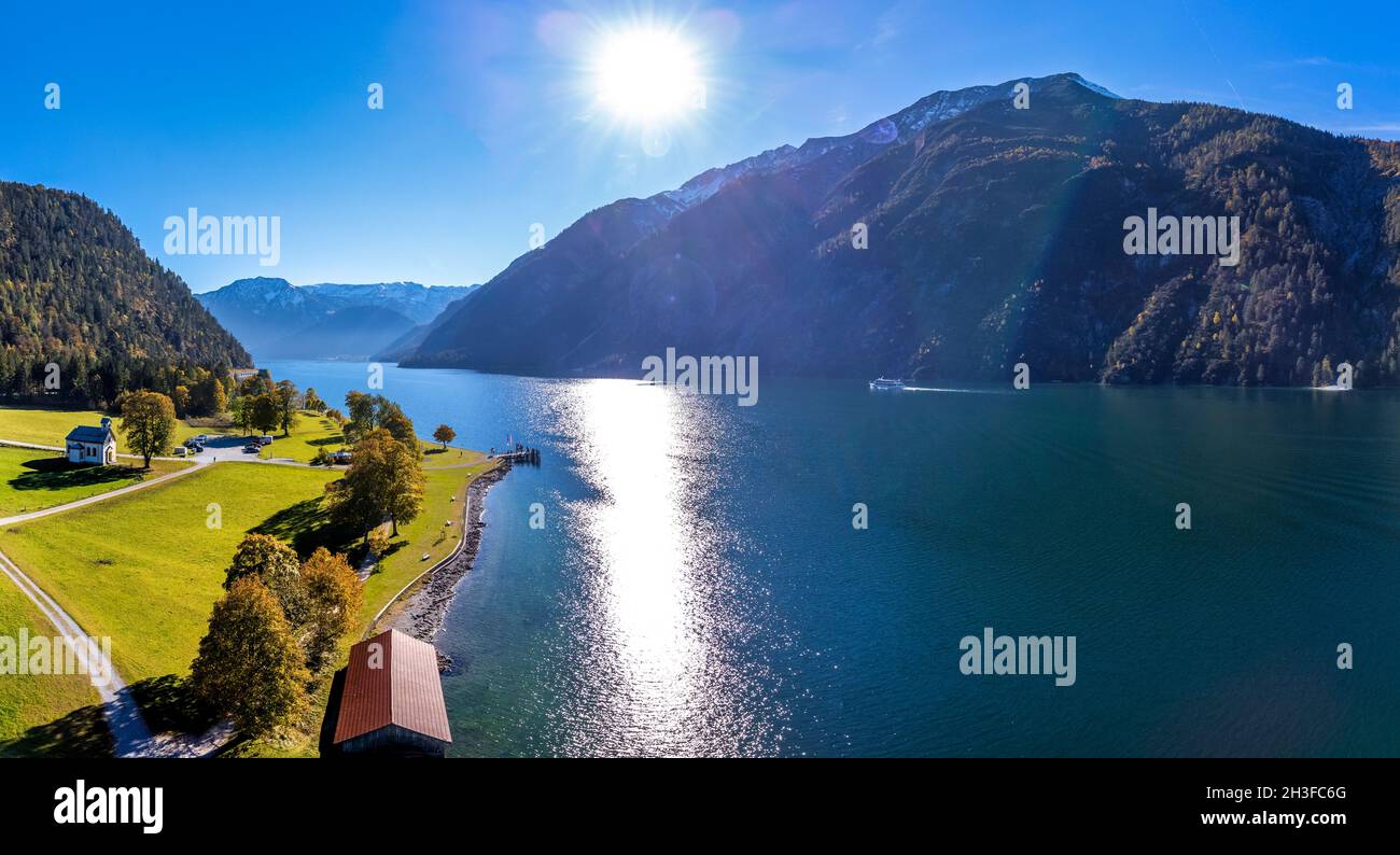 Achensee in autumn, near Achenkirch, Rofan Mountains, Achensee, Tyrol, Austria, Europe Stock Photo