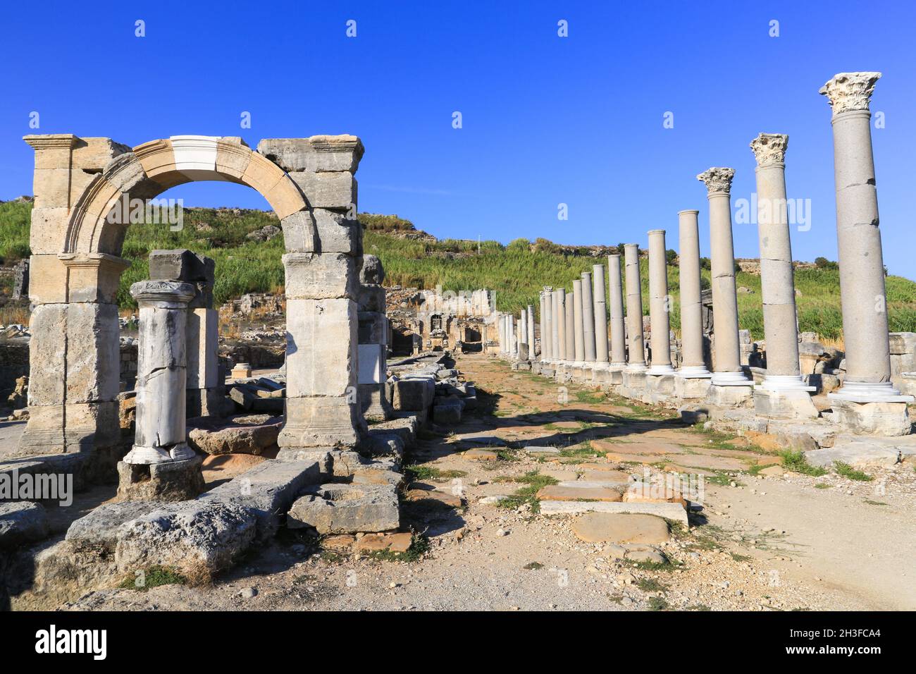 Reconstructed arch over the water canal, built during the Roman period ...