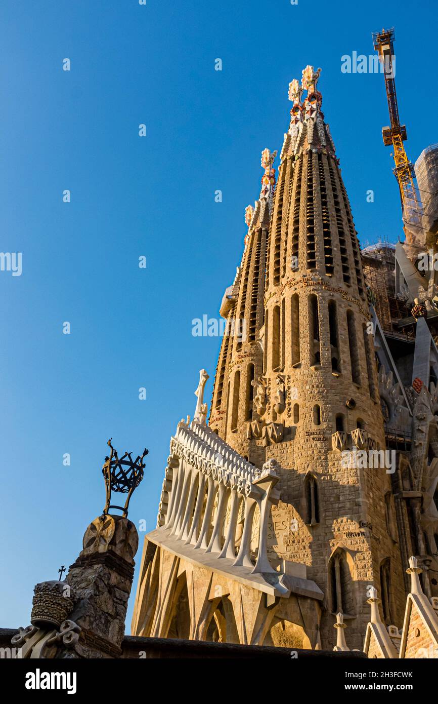 Facade of the Passion of the Expiatory Temple of the Sagrada Familia, designed by Antoni Gaudi in the city of Barcelona, Catalonia, Spain Stock Photo