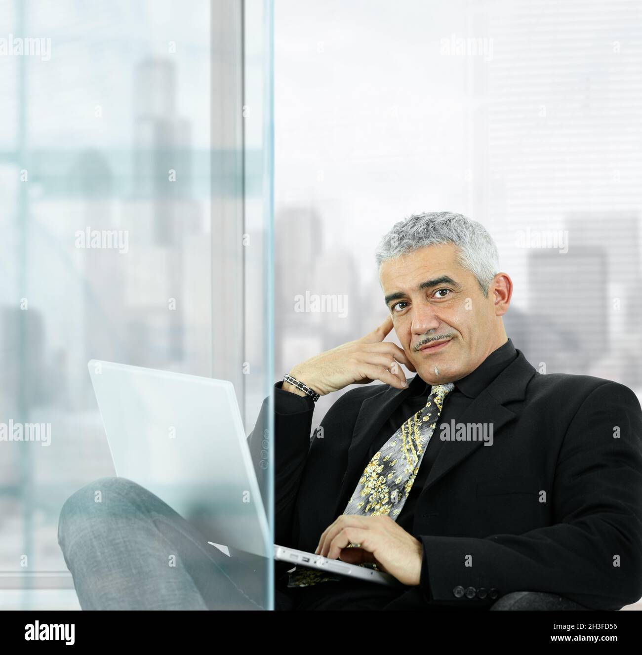 Businessman using laptop Stock Photo