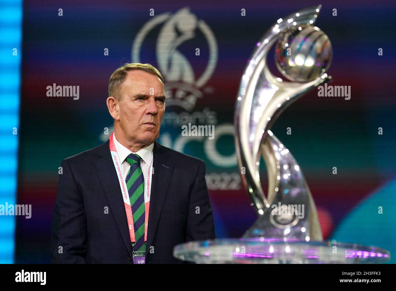 Northern Ireland's manager Kenny Shiels during the UEFA Women's Euro 2022 draw at O2 Victoria Warehouse, Manchester. Picture date: Thursday October 28, 2021. Stock Photo