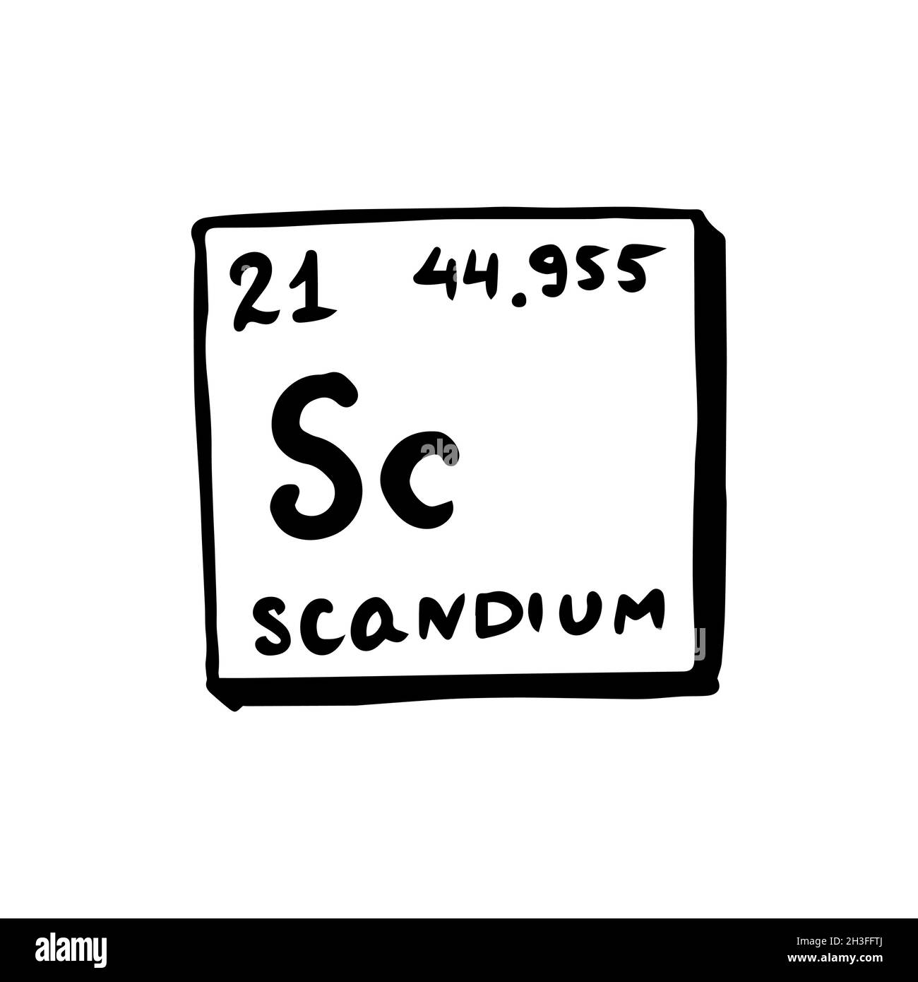 Scandium chemical element. Sign with atomic number. Periodic table. Vintage Engraved hand drawn old sketch.  Stock Vector