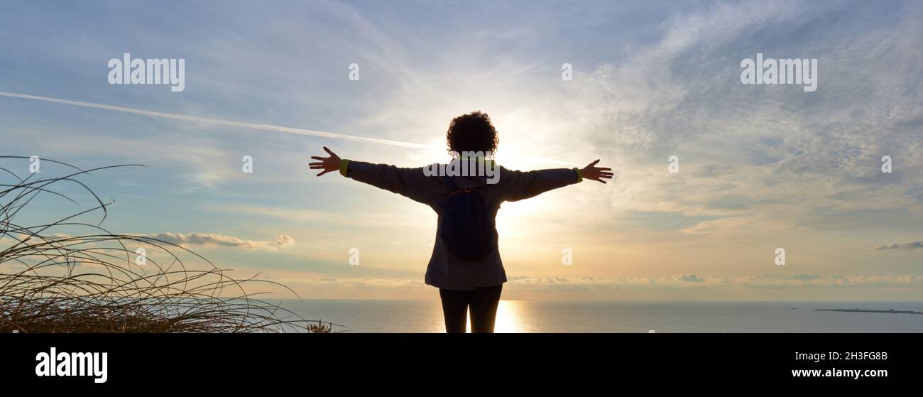 Happy hiker silhouette hi-res stock photography and images - Alamy