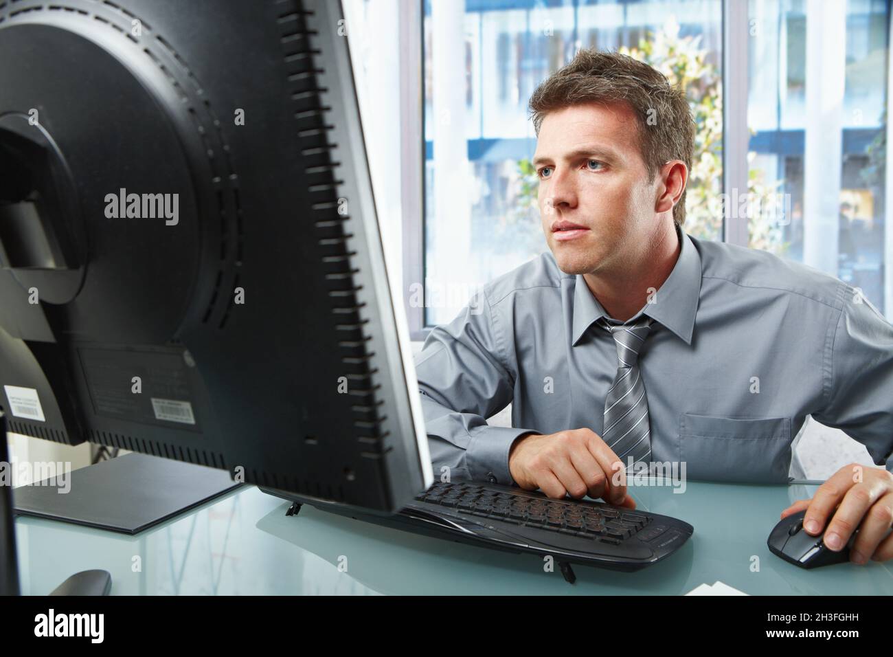 Professional working on computer Stock Photo - Alamy
