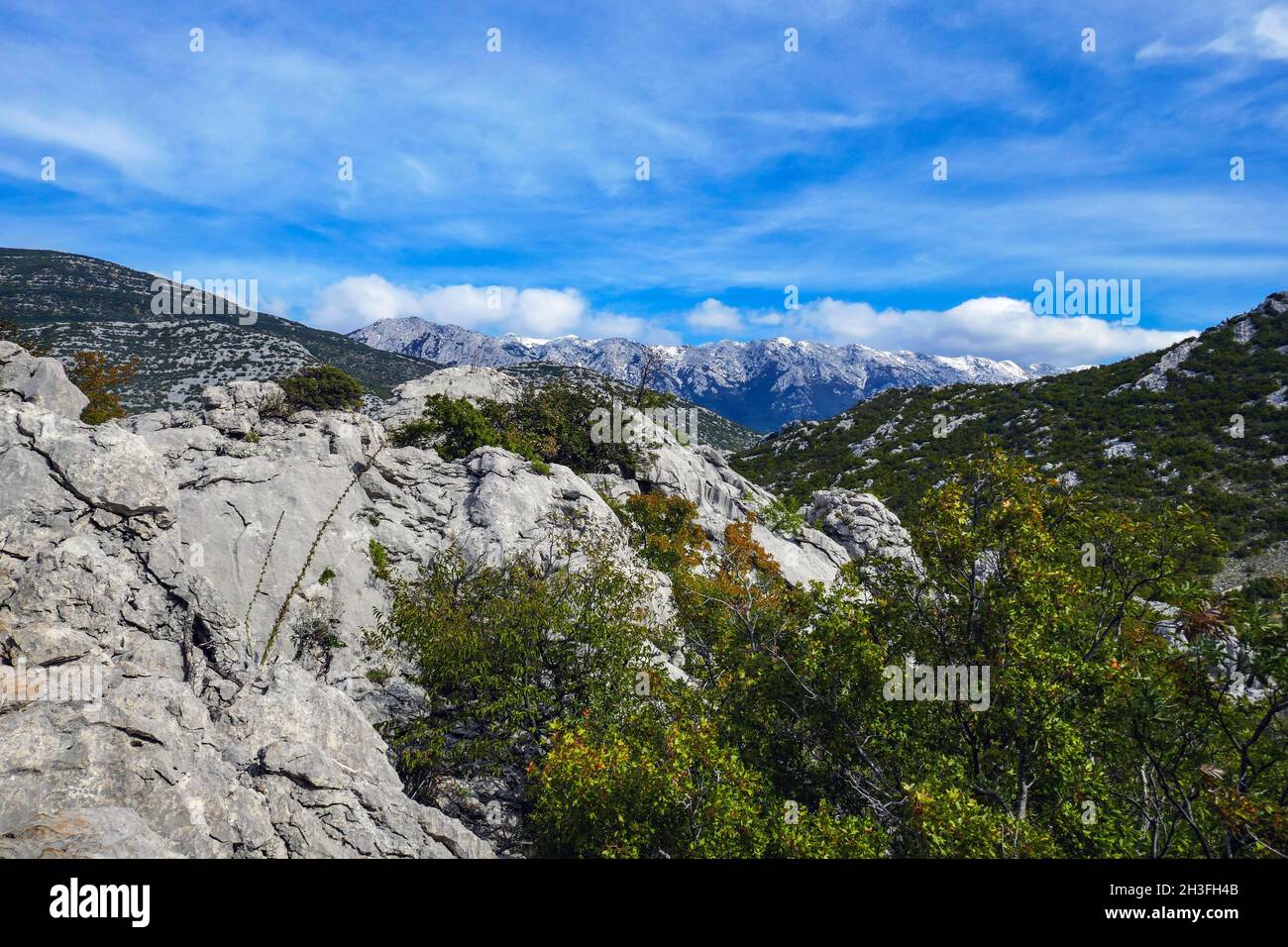 Karst scenery in the Limestone mountains, Velebit mountains, Dinaric Alps, Croatia Stock Photo