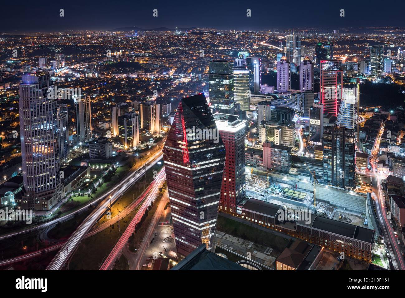 Istanbul, Turkey. Aerial view of the city downtown and skyscrapers
