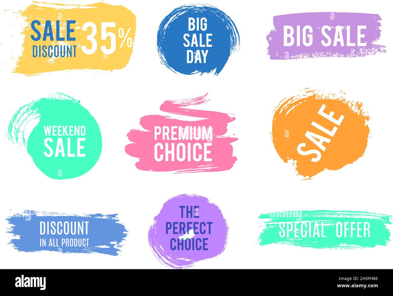Grunge discount sale badges. Special offer banners, brush textured labels. Isolated promotional vector elements Stock Vector