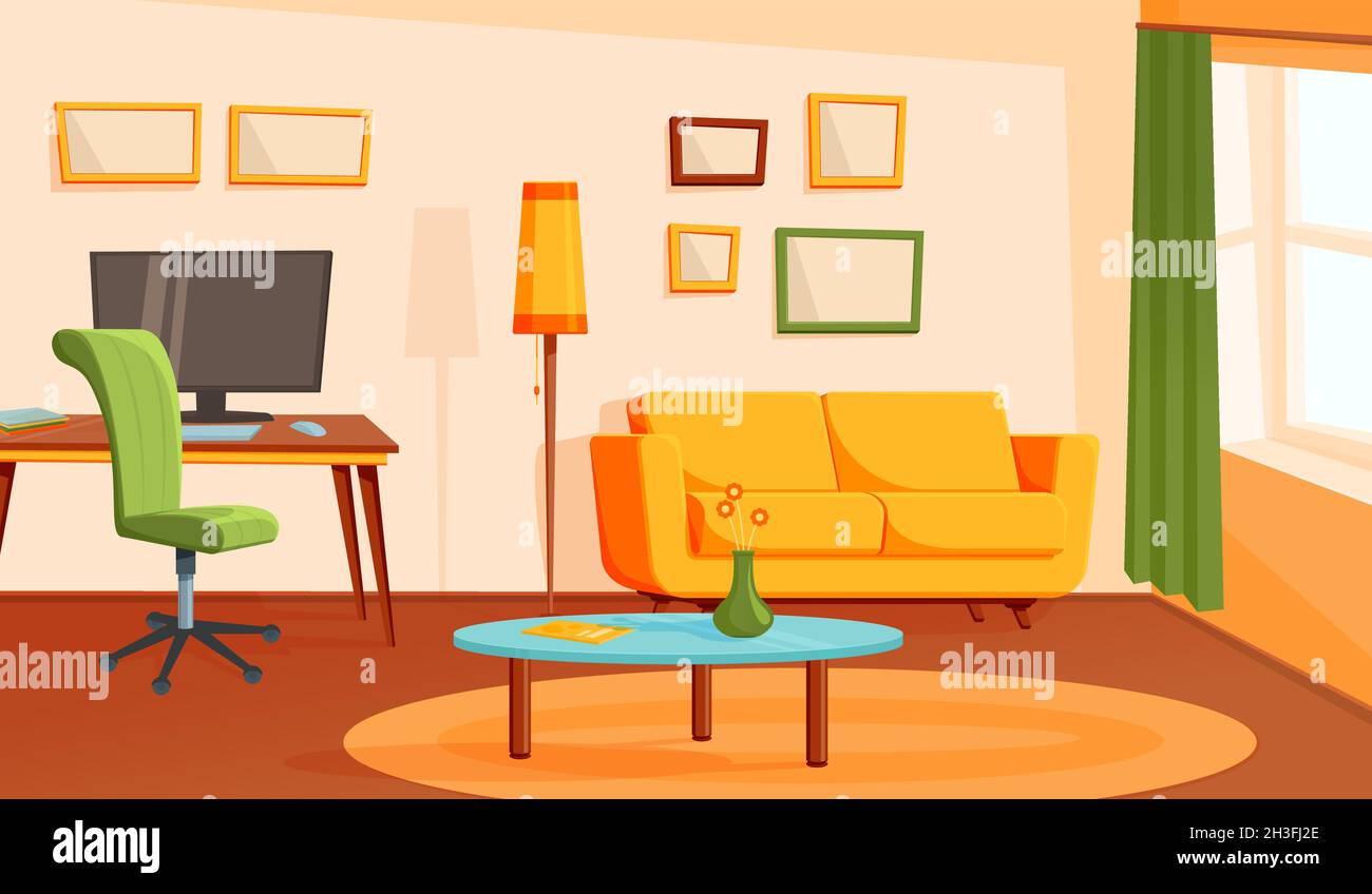 Cozy living room. Home interior, flat modern apartment. Contemporary loft  design, cartoon cabinet or house office recent vector background Stock  Vector Image & Art - Alamy